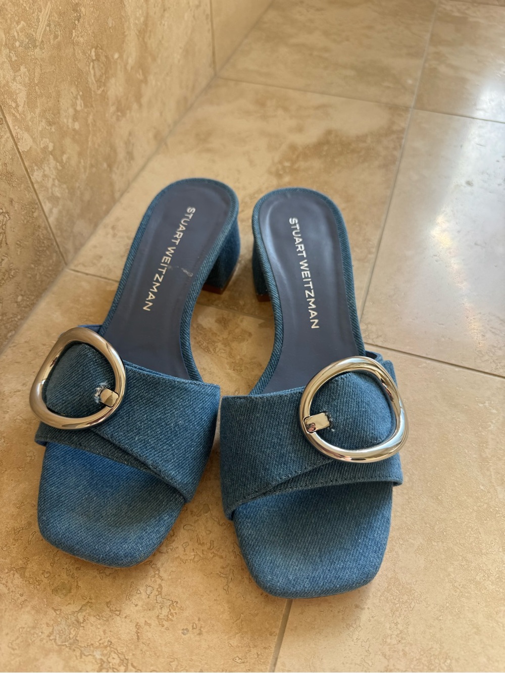 Stuart Weitzman Benni Washed Denim Buckle sandals size 8